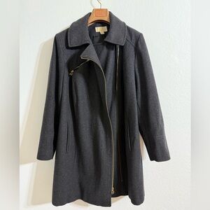 Michael Kors Wool Blend Trench Coat with Gold Zipper Asymmetrical Design, Sz 18W